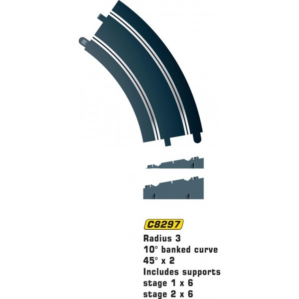 Scalextric x4 Radius 2 10 Degree Banked Curves 45 Degree & x8 Supports C8296 