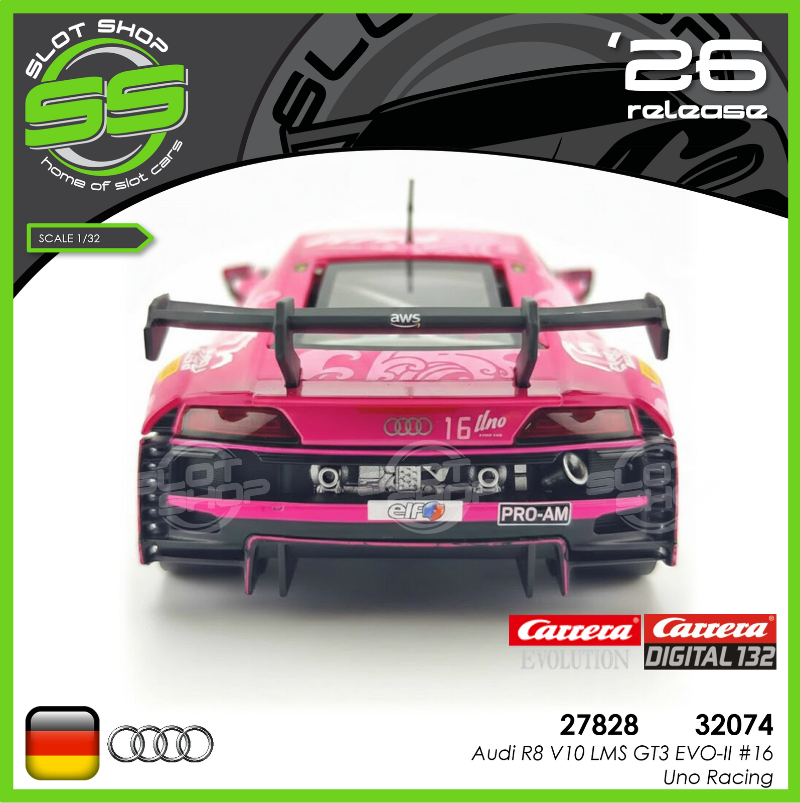 Carrera 27828 Evolution Audi R8 LMS GT3 EVO II #16 - Uno Racing