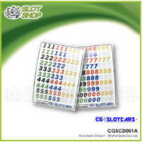 CG Slotcars CGSCD001A Numbers Sheet - Waterslide Decals